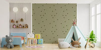 Sage dot wallpaper with clean spacing and a relaxed retro surface