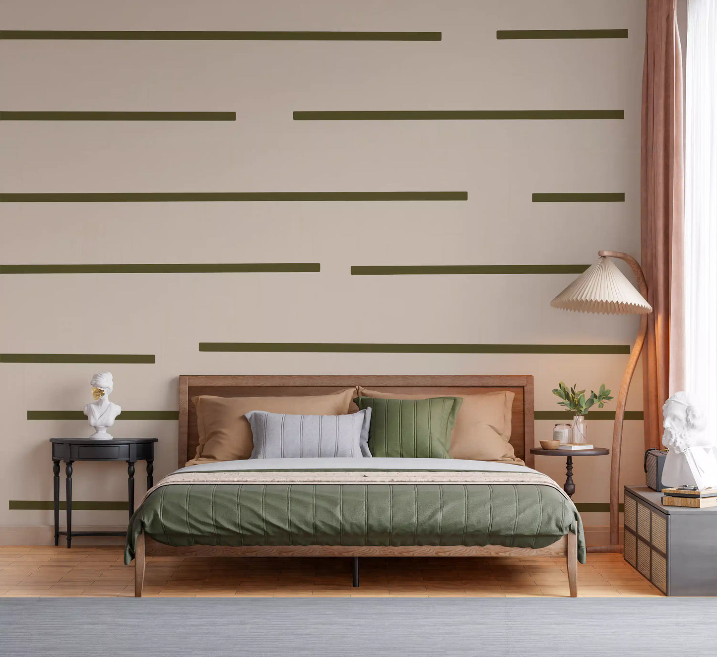 Olive Green Stripe Wallpaper Scandinavian Minimal Wallpaper⁠