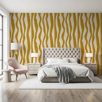 Mustard Wavy Stripe Wallpaper with freeform bands and earthy contrast