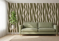Scandinavian Wallpaper showing soft sage curves on a warm neutral base