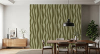 Dining room Green Wavy Wallpaper with relaxed vintage stripe flow