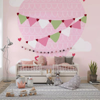Playroom wall mural featuring Dreams Wall Mural and floating heart accents