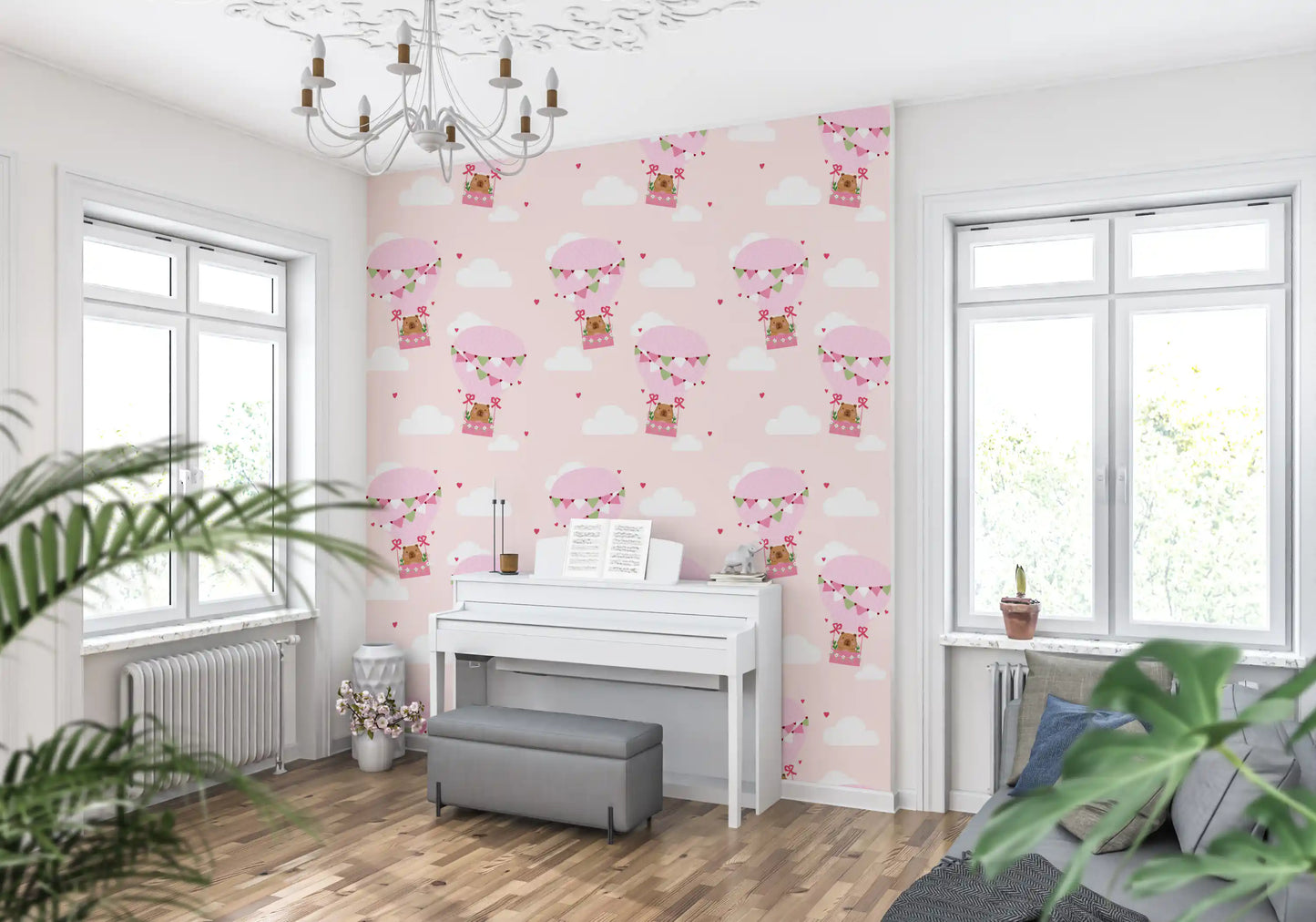 Home wallpaper featuring Balloon Ride Wallpaper with hearts and clouds