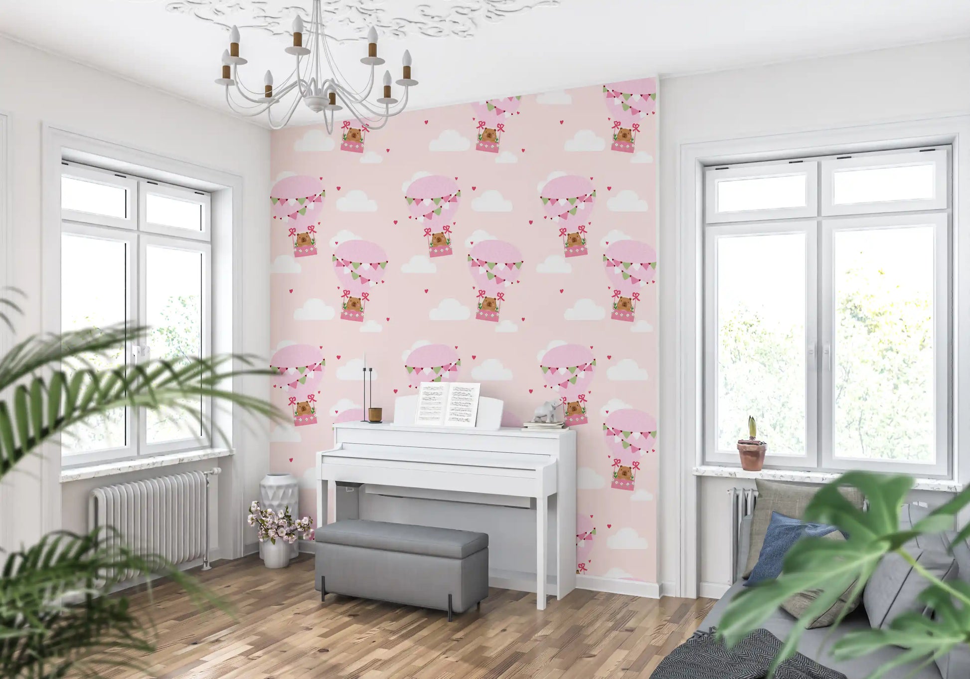 Home wallpaper featuring Balloon Ride Wallpaper with hearts and clouds