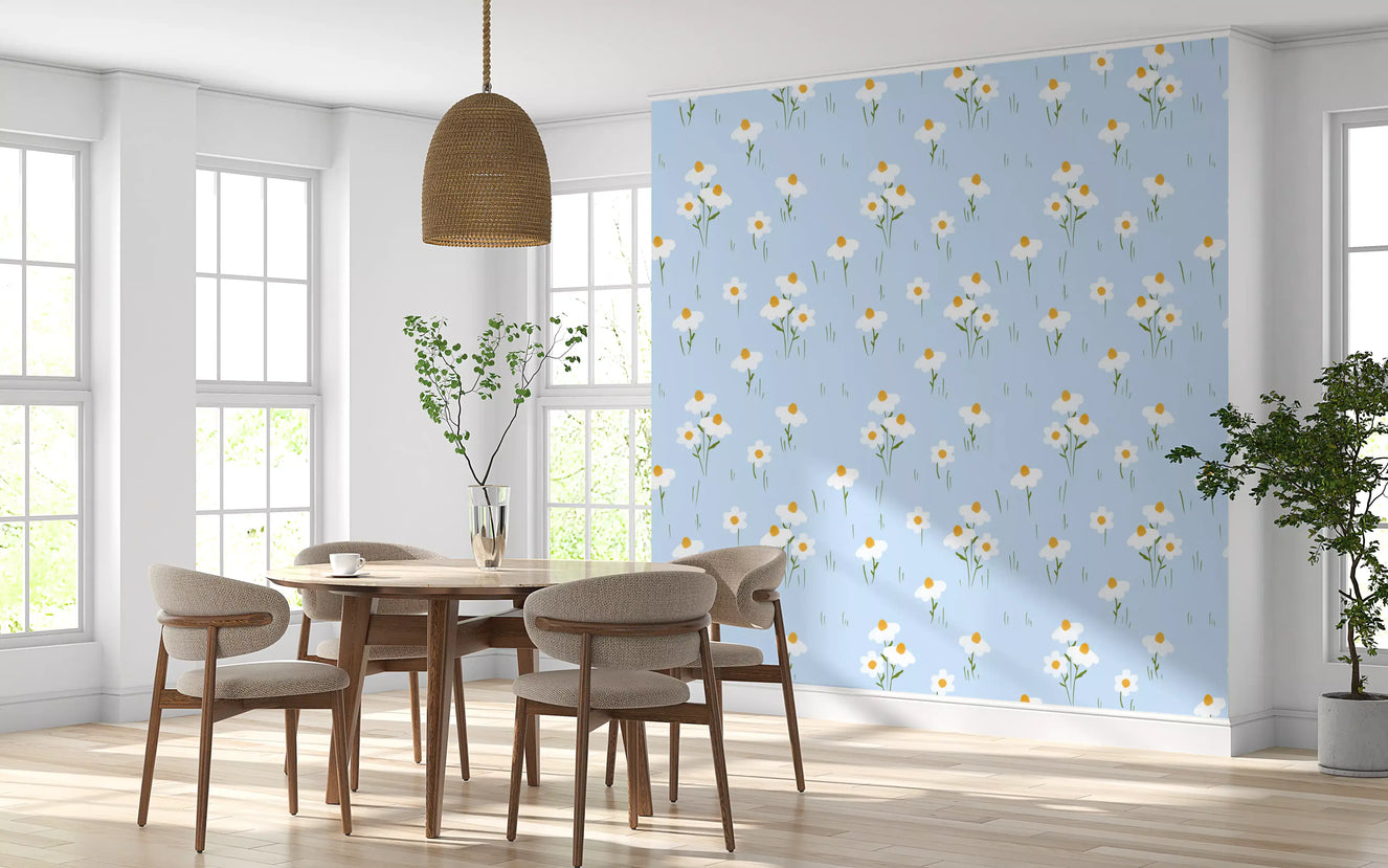 Carta da parati Daisy Dreams su sfondo blu