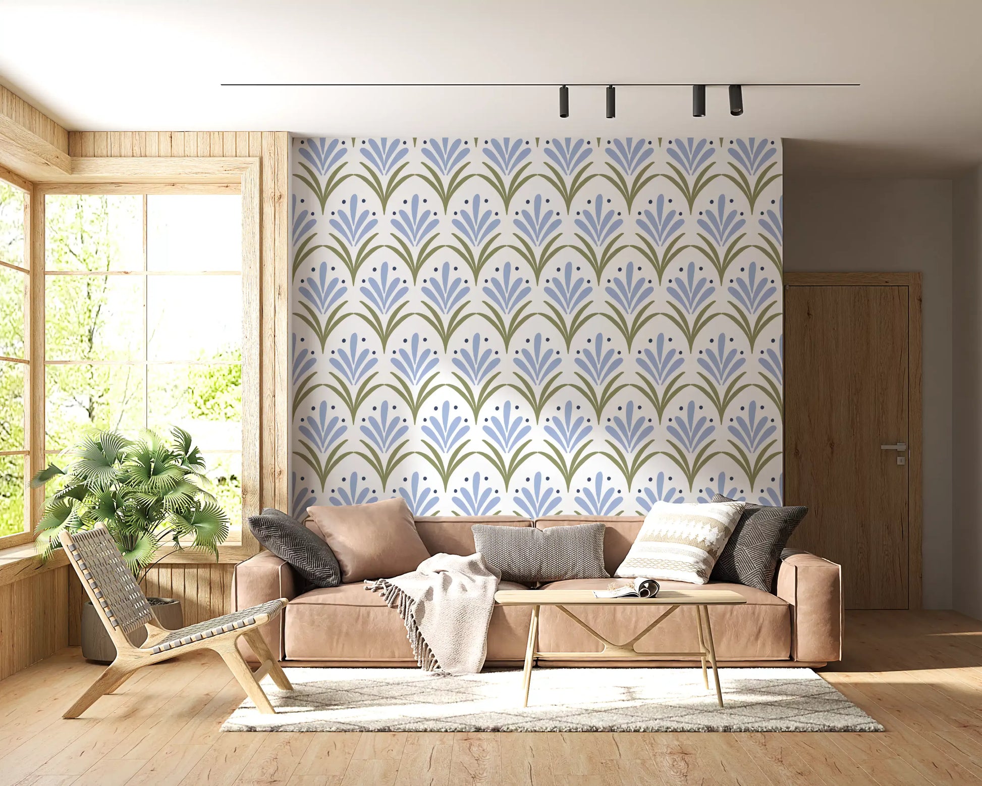 Art Deco Floral wallpaper tile with one complete palmette motif
