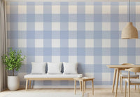 Periwinkle and white gingham repeat of Checkered Calm wallpaper