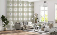 Lounge furnished against the checked Gingham Floral wallpaper