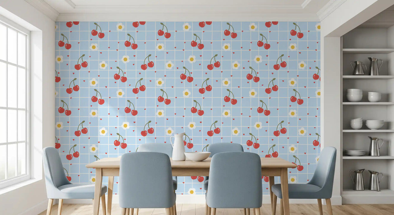 Carta da parati Sweet Cherry Gingham