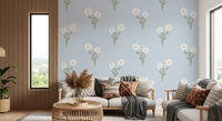 Living room interior styled around the Soft Bloom Serenity wallpaper