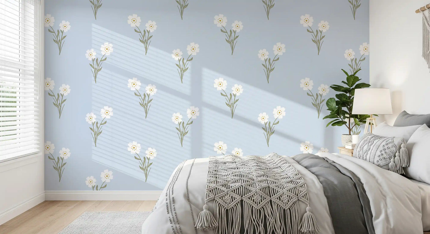 Cosy bedroom finished using the Soft Bloom Serenity wallpaper backdrop