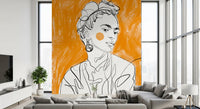 Full view of the Tangerine Muse wall mural showing portrait and orange ground