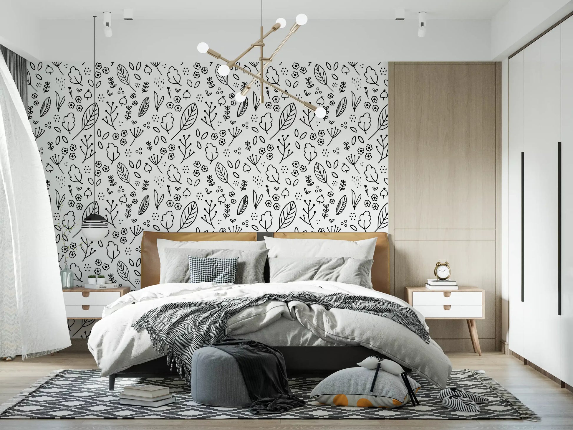Bedroom Cottage Wildflowers wallpaper covering the sloped back area