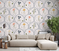 Living room accent with Victorian Wildflowers wallpaper behind a seating area