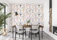 Repeating scalloped pattern across the Victorian Wildflowers wallpaper