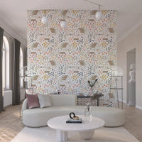 Country Cottage wallpaper pattern with brown-roofed cottages