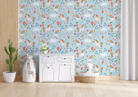 Full repeat of the Whimsical Dreams wallpaper in sky blue