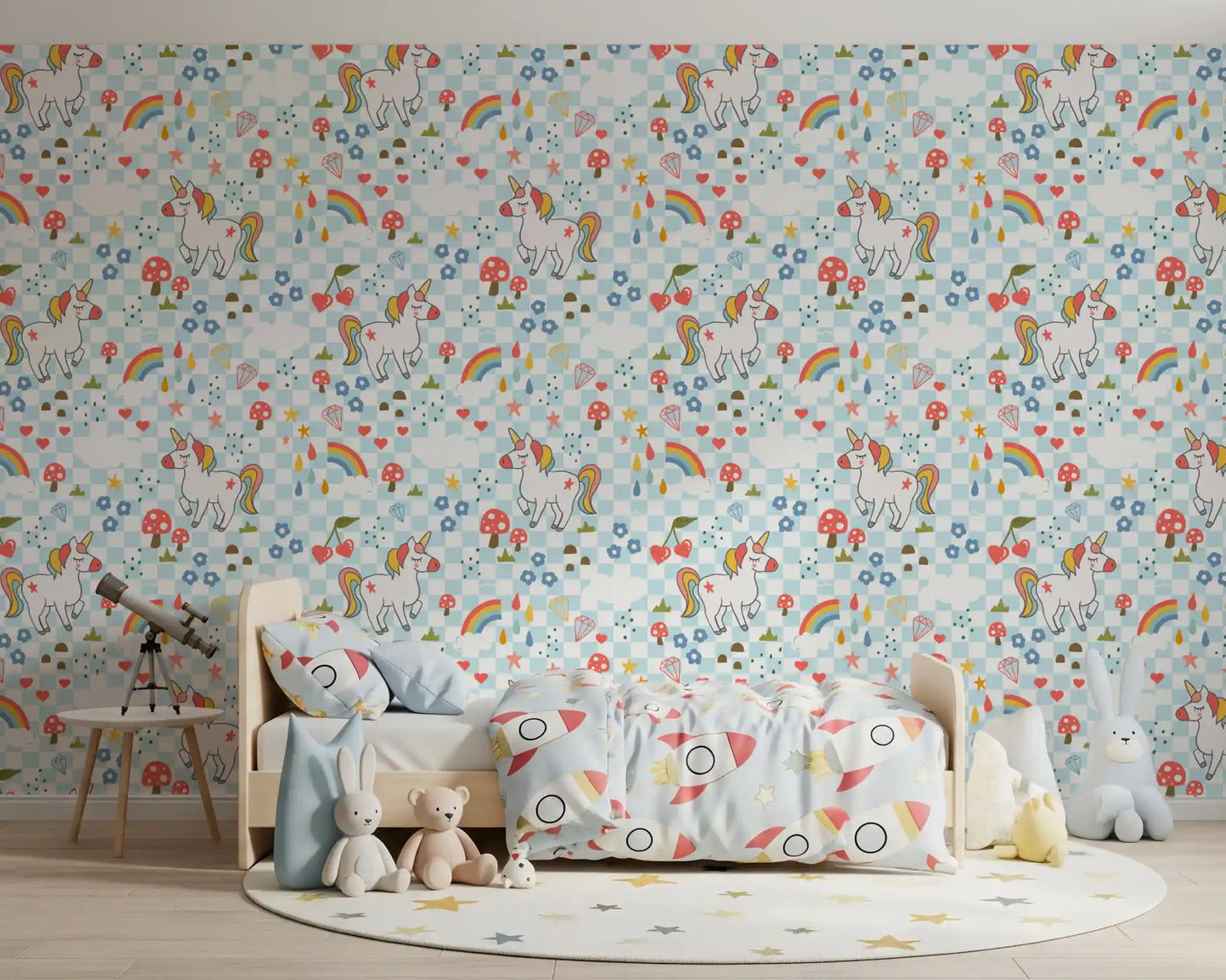 Dreams wallpaper repeat with rainbows, hearts, and toadstools