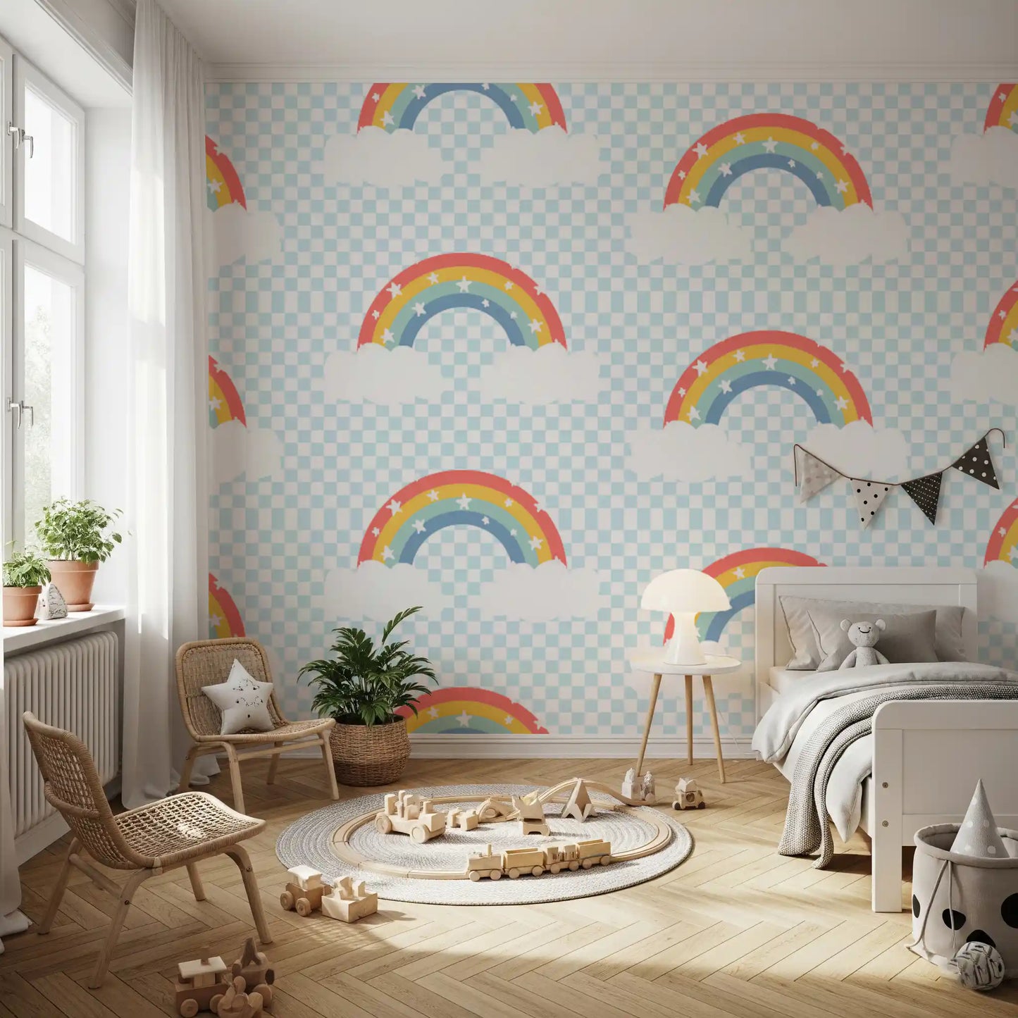 Full repeat view of the Rainbow & Starry Skies wallpaper layout