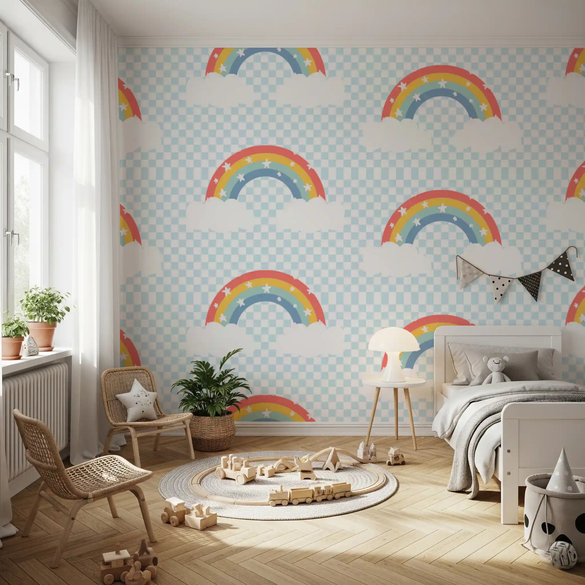 Full repeat view of the Rainbow & Starry Skies wallpaper layout