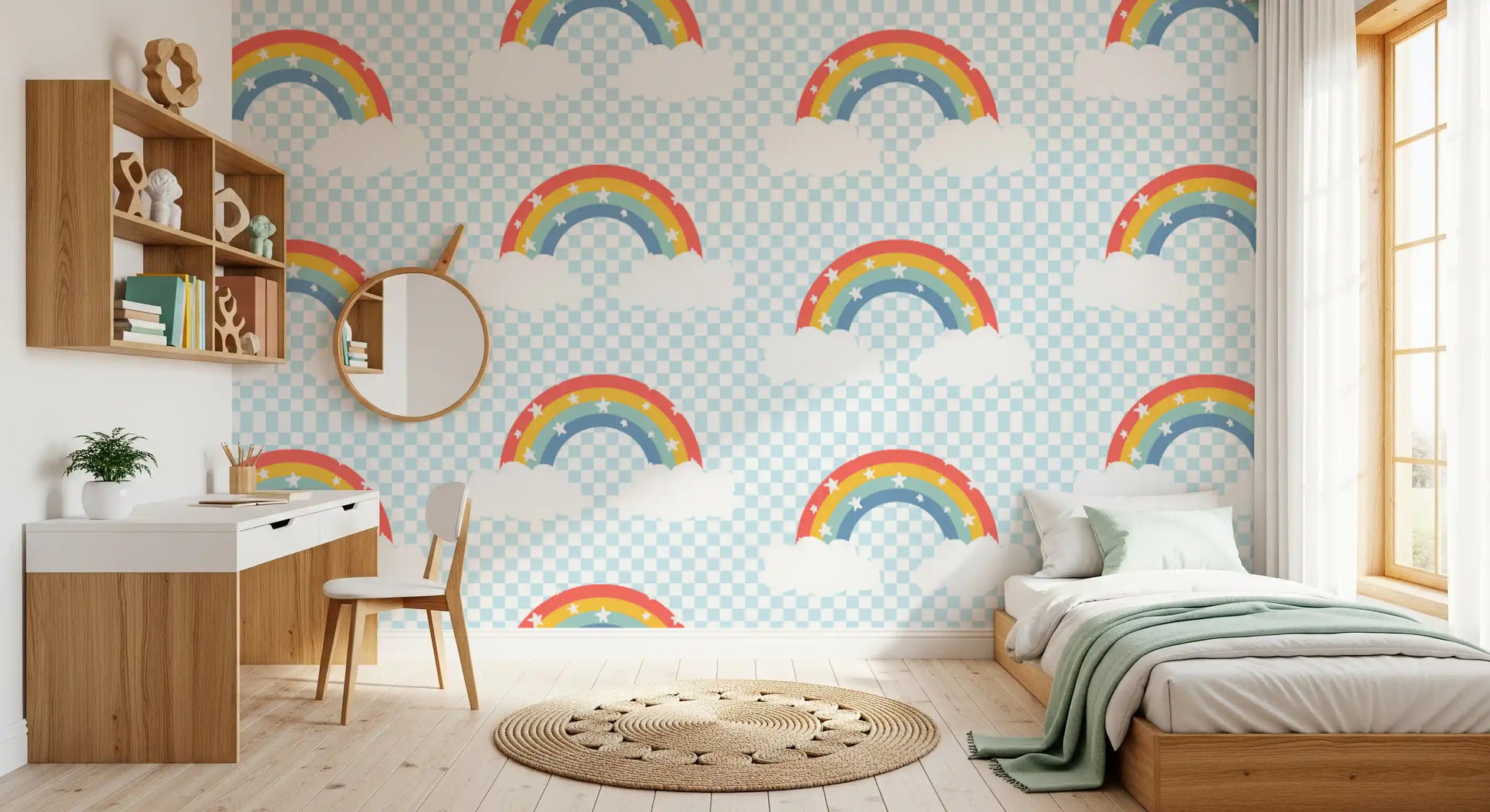 Kids' room with Starry Skies rainbow wallpaper on the main 