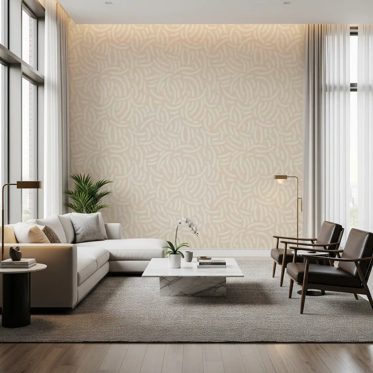 Strukturierte Pinselstrich Tapete in Beige-Creme