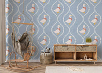 Sweet heart trellises pattern a kids' room when Goose Wallpaper covers the surface.