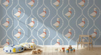Each goose nestles inside its own trellis frame on Goose Wallpaper.