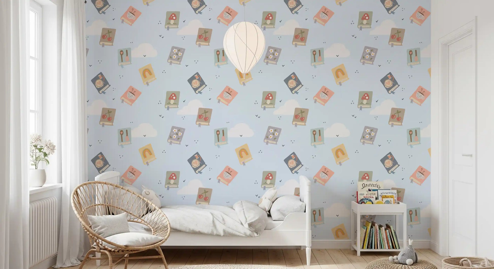 The Book Lovers Dreams wallpaper with a calm nursery for a child-friendly finish.
