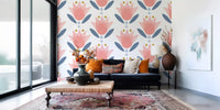Mustard yellow dots crown the flowers of the Floral Serenity Wallpaper