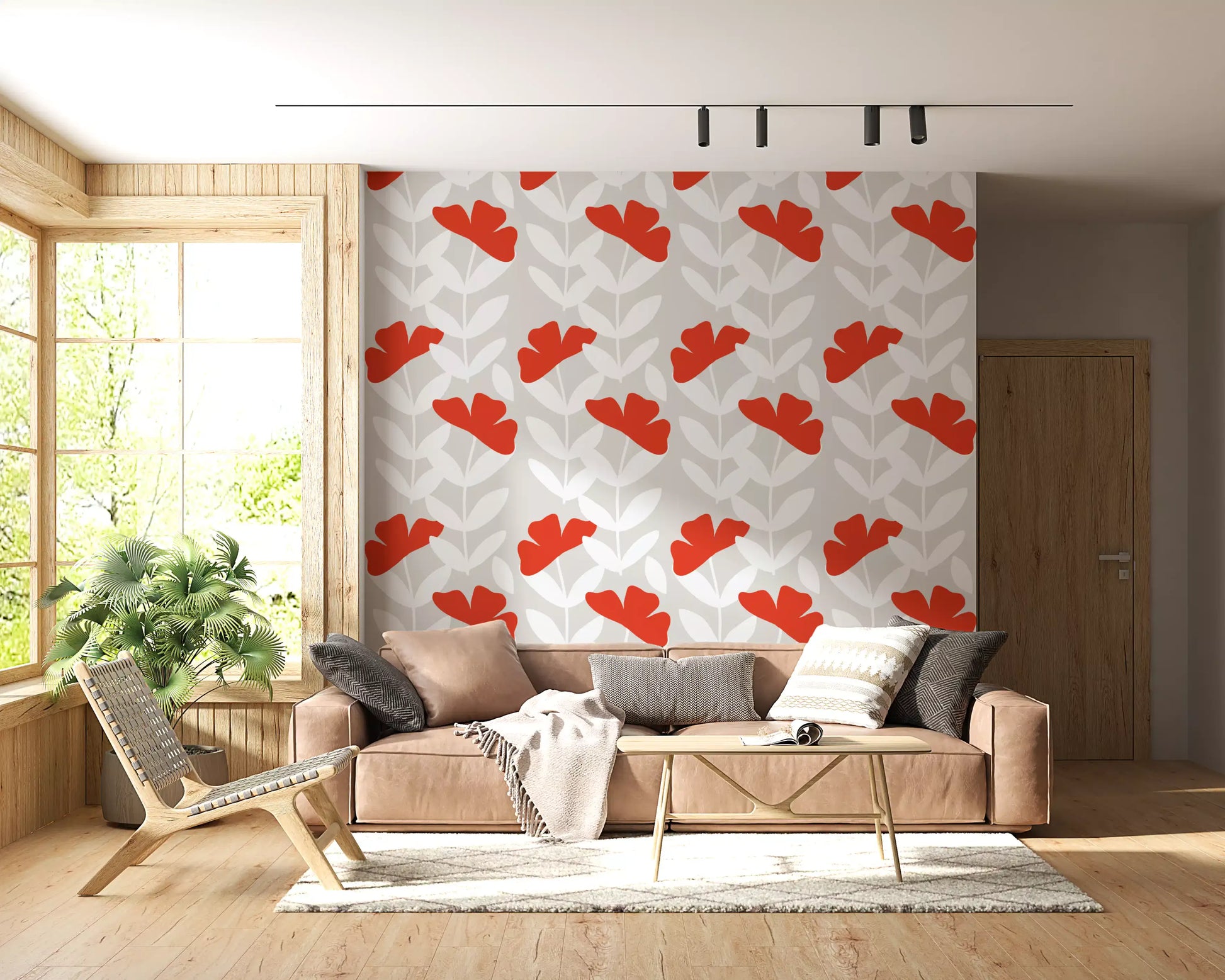 Compact dining Room where Red Peony Wallpaper meets