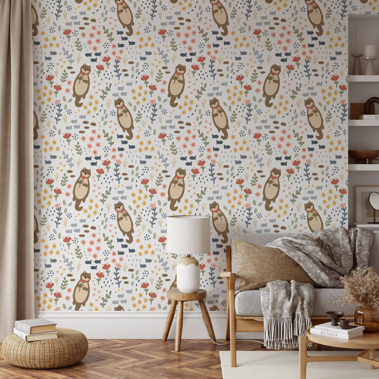 Verspielte Otter & Wildblumen Tapete⁠