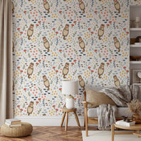 Nursery corner finished in the Otters Wildflowers wallpaper