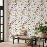 Living area painted with the Otters Wildflowers wallpaper near round seating