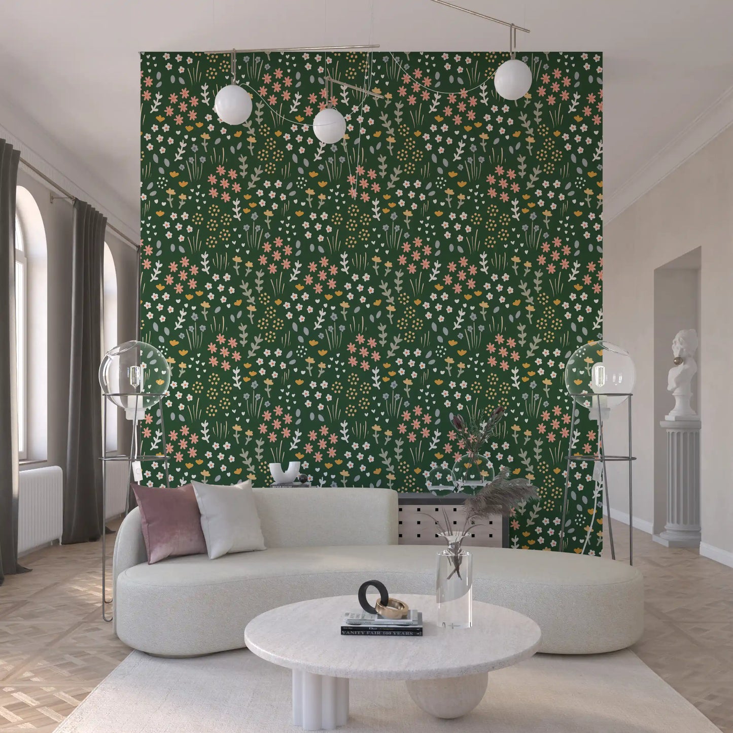 Entryway given a green lift by the Evergreen Floral Wallpaper repeat.