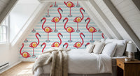 Bedroom backdrop in Retro Flamingo Fun Wallpaper.