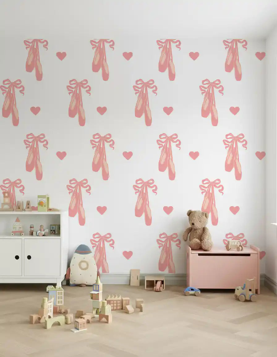 Looped bows, and small hearts pattern Sweet Ballet Dreams wallpaper neatly