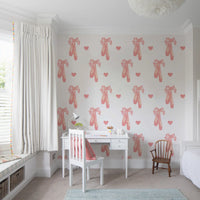 Heart accents and pointe shoes show evenly through Sweet Ballet Dreams wallpaper here.