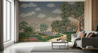 Floating clouds and green hills meet inside the Enchanted Forest Path Wall Mural sheet.