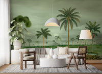 River palms wall mural showing tropical trees, green banks, and open view