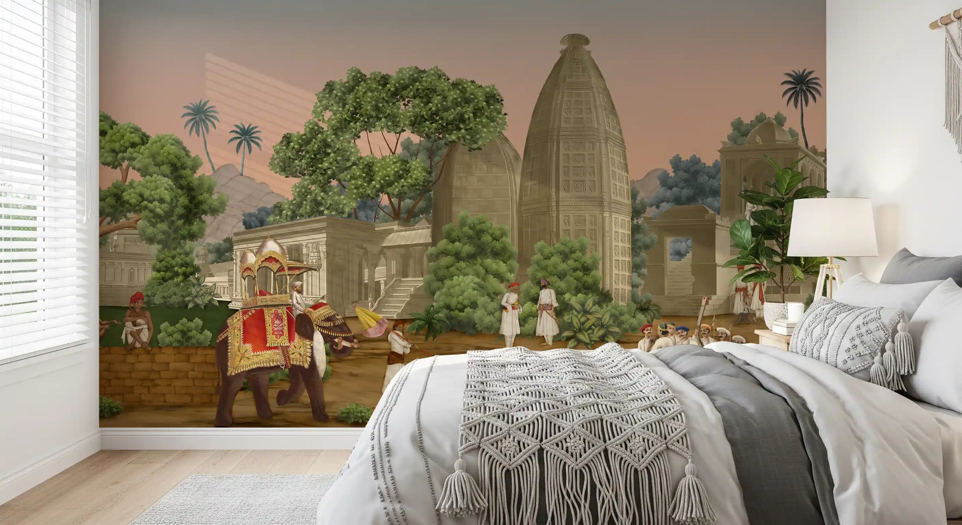sunset gradients fill the sky above the expansive Royal Procession wall mural.