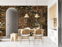 Rich and teal in the Ancient Cosmic Harmony wall mural dominate the Dining.