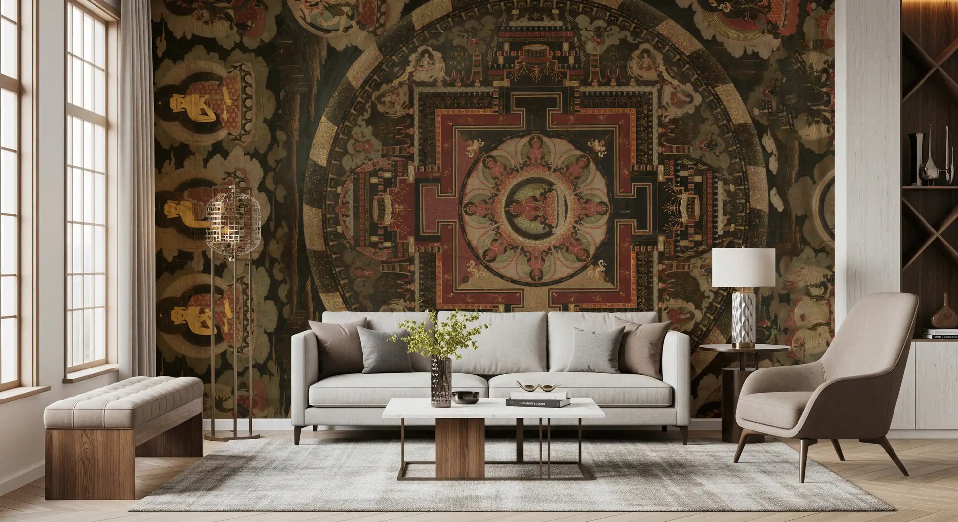 palace structures form the core of this fascinating Cosmic wall mural.
