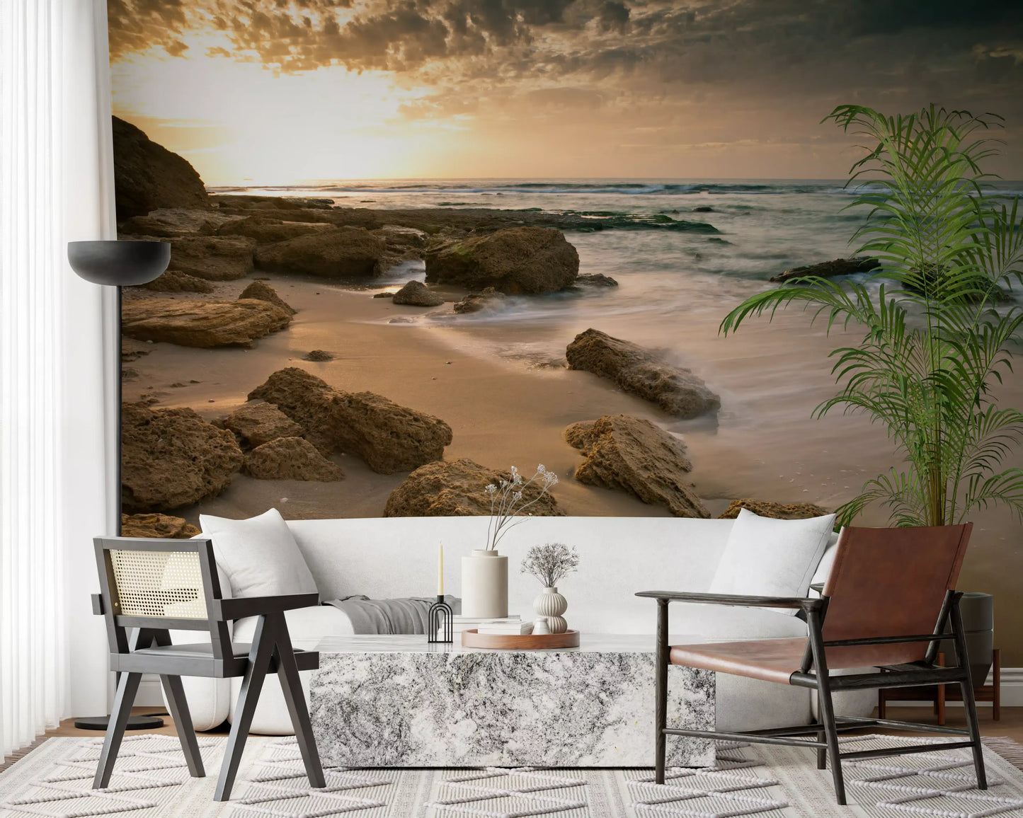 Warm amber horizon stretches over the Quiet Shore wall mural