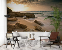 Warm amber horizon stretches over the Quiet Shore wall mural