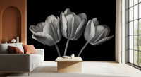 Pale petals curve outward across the Elegant Tulip Shadows wall mural