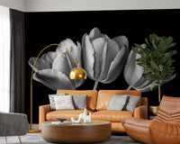 Light traces every ridge of the Tulip Shadows wall mural petals