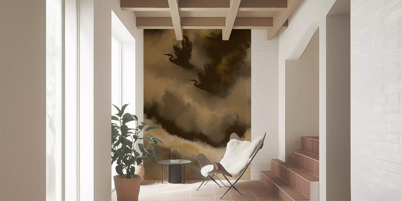 Mystischer Flug der Reiher Vögel Aquarell Wandbild