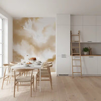 Flight of Serenity wall mural with two herons gliding through beige cloud