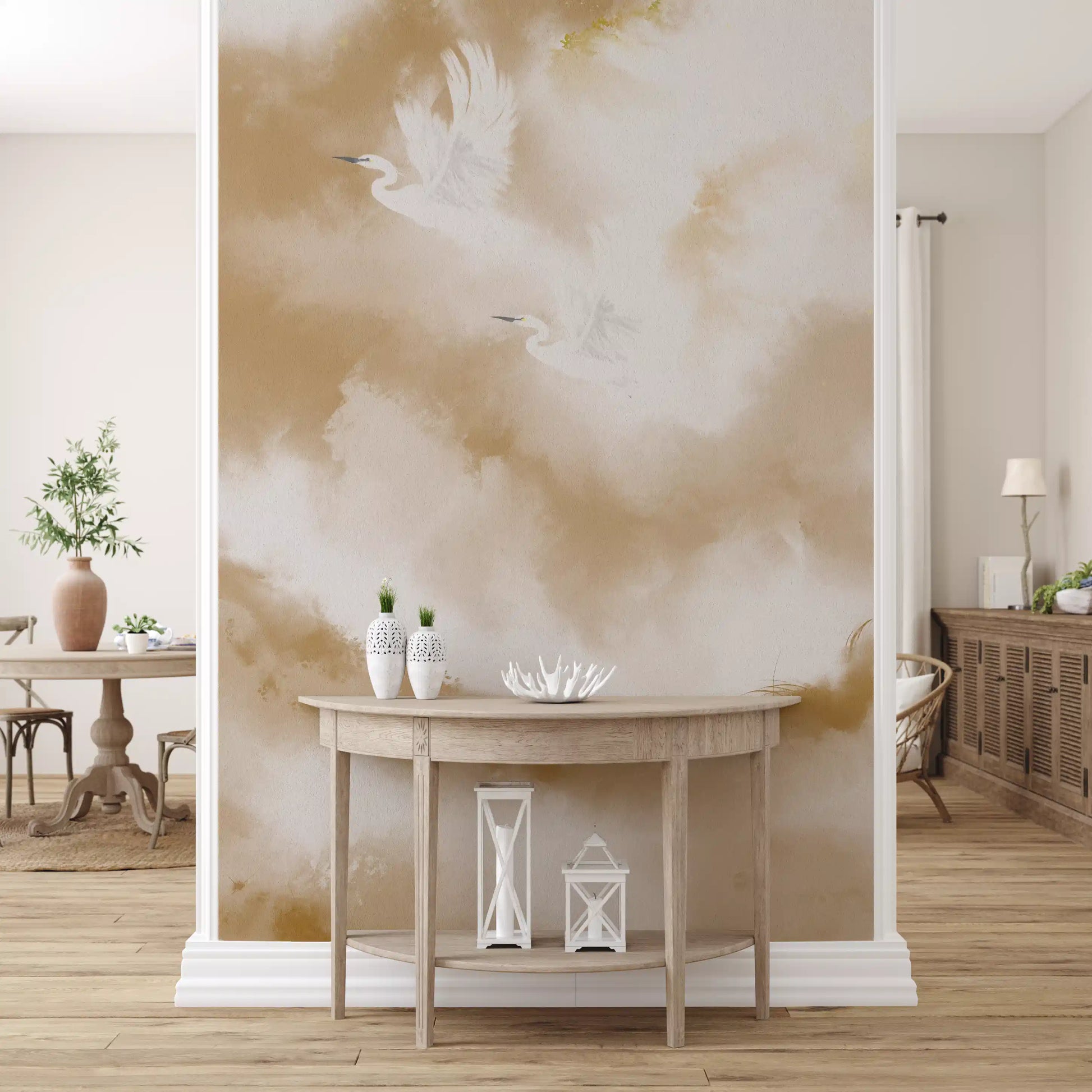 hallway featuring soft beige cloud on the Serenity wall mural